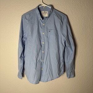Hollister Epic Flex Stretch Blue Button Up Shirt Long Sleeve Men Size Small